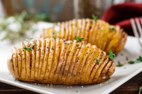Hasselback potatoes Stock Photos