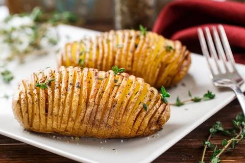 Hasselback potatoes Stock Photos