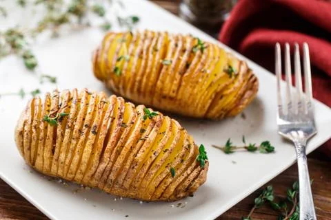 Hasselback potatoes Stock Photos