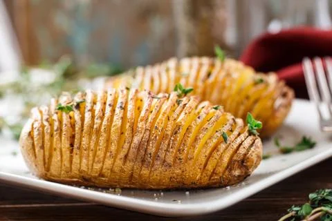 Hasselback potatoes Stock Photos