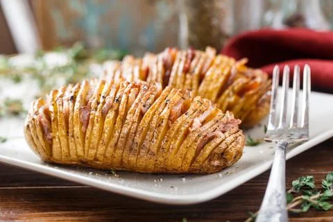 Hasselback potatoes Stock Photos