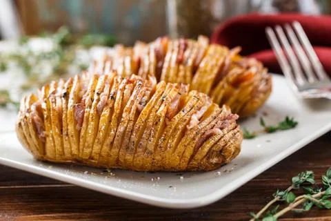Hasselback potatoes Stock Photos