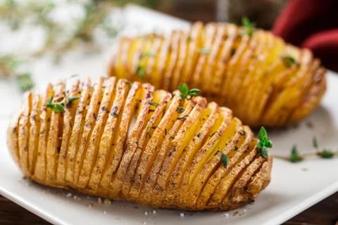 Hasselback potatoes Stock Photos
