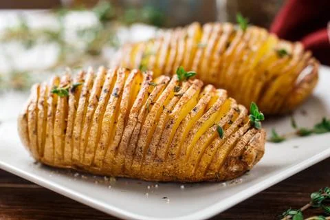 Hasselback potatoes Stock Photos