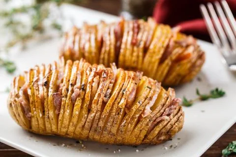 Hasselback potatoes Stock Photos