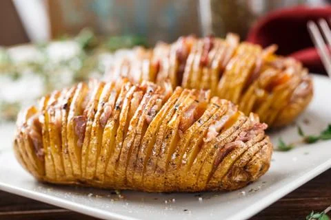Hasselback potatoes Stock Photos