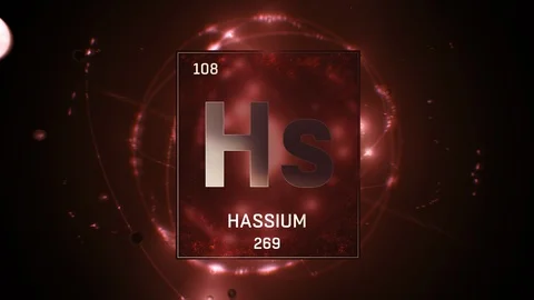 Hassium as Element 108 of the Periodic Table 3D illustration on red background 스톡 동영상 120190507