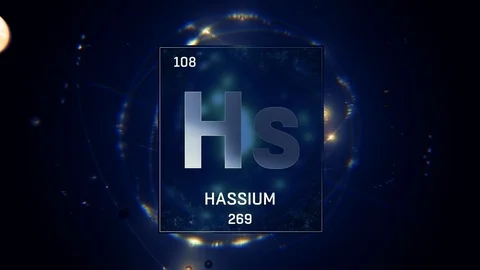 Hassium as Element 108 of the Periodic Table 3D animation on blue background 스톡 동영상 120191562