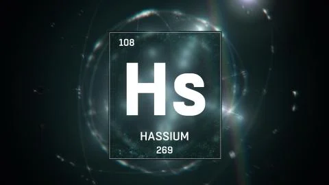 Hassium as Element 108 of the Periodic Table 3D illustration on green background Stock Illustration