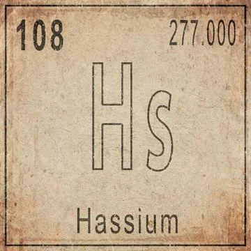 Hassium Element Card from Periodic Table on Vintage Old Paper Stock Illustration