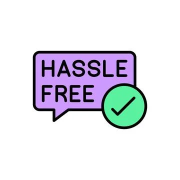 Hassle-Free Confirmation Label with Check Icon in Bold Typography Stock Illustration
