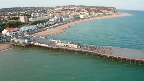 Hastings Pier, South Coast, England, 4k drone footage Stock Footage