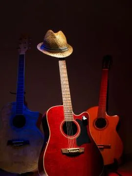 Hat and guitars Stock Photos