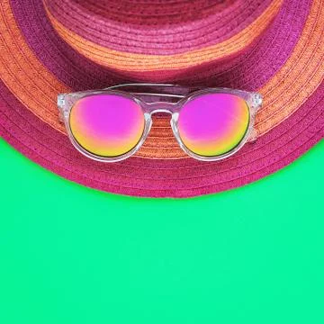 Hat and sunglasses. Summer time Stock Photos