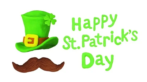 Hat and Title Happy St. Patrick's day with clover. Alpha matte. 4K Video stock 72659202