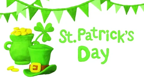 Hat and Title Happy St. Patrick's day with clover. Alpha matte. 4K Video stock 72686126