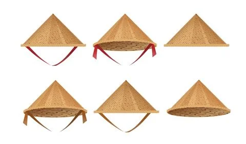 Hat bamboo. Hat farmer asian straw cap Traditional vietnamese. Flat Vector Stock Illustration