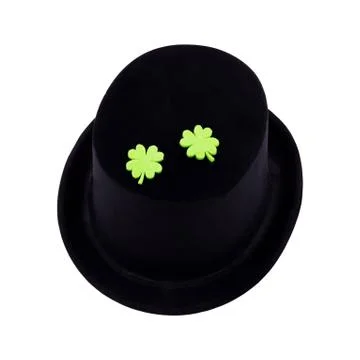 Hat black clover st patrick symbol holiday decor isolated background Stock Photos