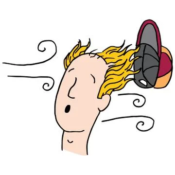 Hat blown off of balding man Stock Illustration