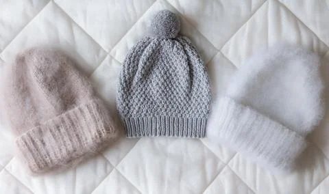 Hat bound manually of different color wool Stock Photos