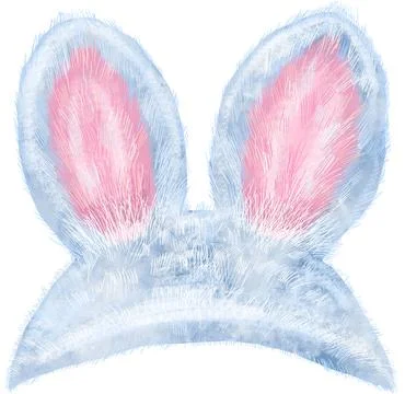 Hat with bunny ears for a cat. Hand drawn watercolour drawing on white back.. Stock Illustration