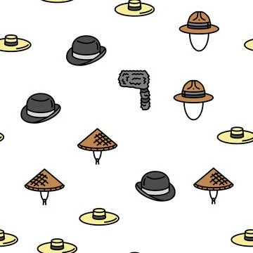 Hat cap head man safety fashion vector seamless pattern Stock Illustration