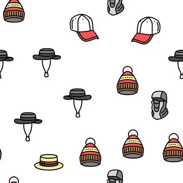 Hat cap head man safety fashion vector seamless pattern Stock Illustration