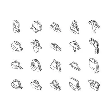 Hat cap head man safety fashion isometric icons set vector Stock Illustration