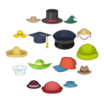 Hat cap icons set, cartoon style Illustrazione stock