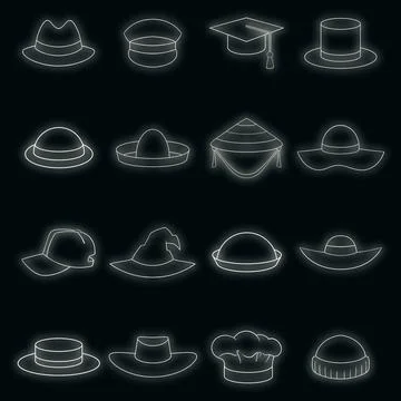Hat cap icons set vector neon Illustrazione stock