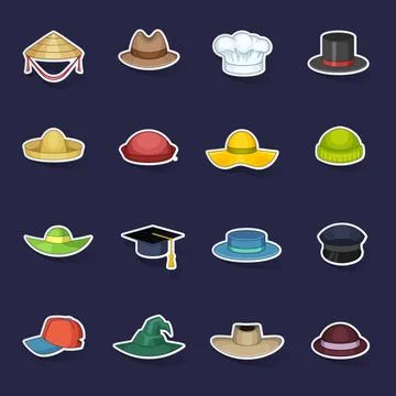 Hat cap icons set vector sticker Stock Illustration