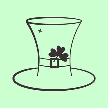 Hat with Clover leaf icon for St Patrick Day festival celebration. Grey strokes Stock Illustration