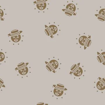 Hat cute sun character glyph vector seamless pattern Stock Illustration