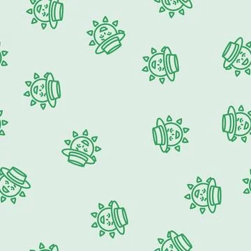 Hat cute sun character line vector seamless pattern Stock Illustration