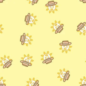 Hat cute sun character vector seamless pattern Stock Illustration