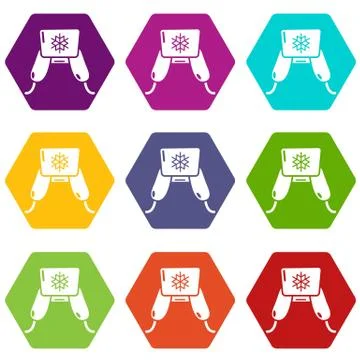 Hat with ear flaps icons set 9 vector Illustrazione stock