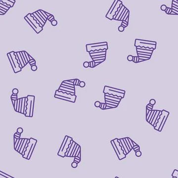 Hat elf cute holiday line vector seamless pattern Stock Illustration
