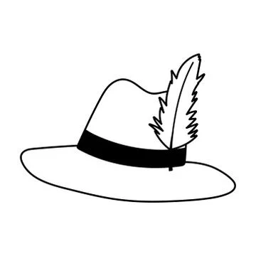 Hat with feather acccesory isolated icon over white background line style Ilustração Stock