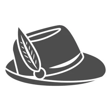 Hat with feather solid icon, Oktoberfest concept, Oktoberfest hat sign on white Stock Illustration