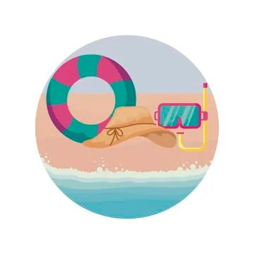 Hat female with float and snorkel in beach Illustrazione stock
