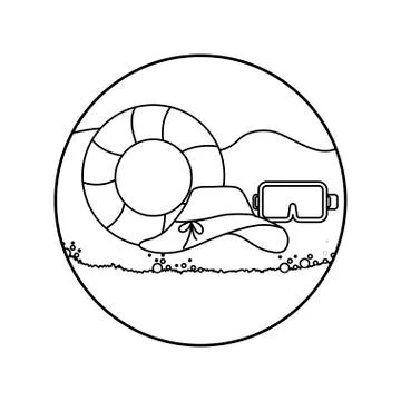 Hat female with float and snorkel in beach Illustrazione stock
