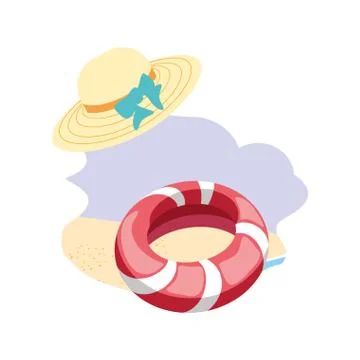 Hat female wicker in the beach with float Illustrazione stock