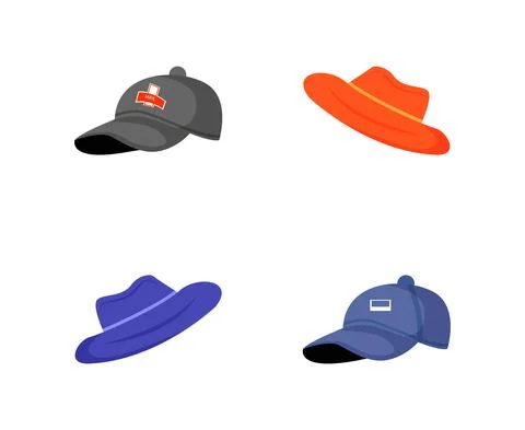 Hat flat color vector object set Stock Illustration
