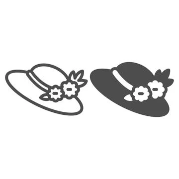 Hat with flowers line and solid icon, gardening concept, cute floral headdress Stock Illustration