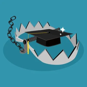 Hat graduates in a trap. Educational concepts. Misuse education. vector illus Ilustração Stock