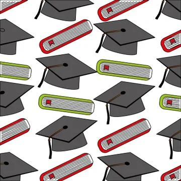 Hat graduation with books pattern Stock Illustration