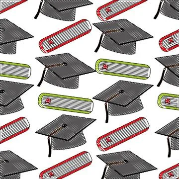 Hat graduation with books pattern Stock Illustration