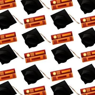 Hat graduation with books pattern Stock Illustration