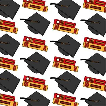 Hat graduation with books pattern Stock Illustration