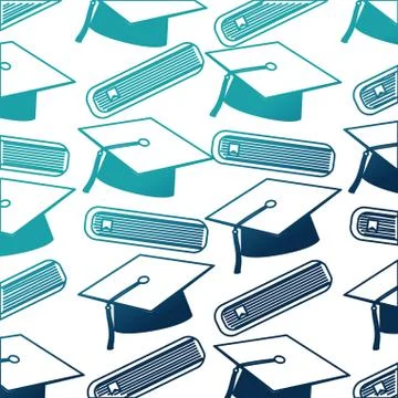 Hat graduation with books pattern Stock Illustration